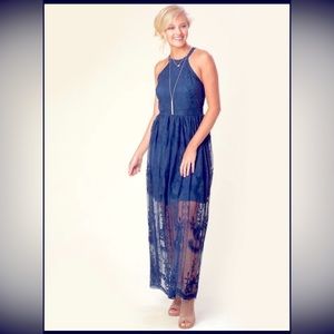 Altered State Onawei Maxi Dress Navy Lace Floral Small